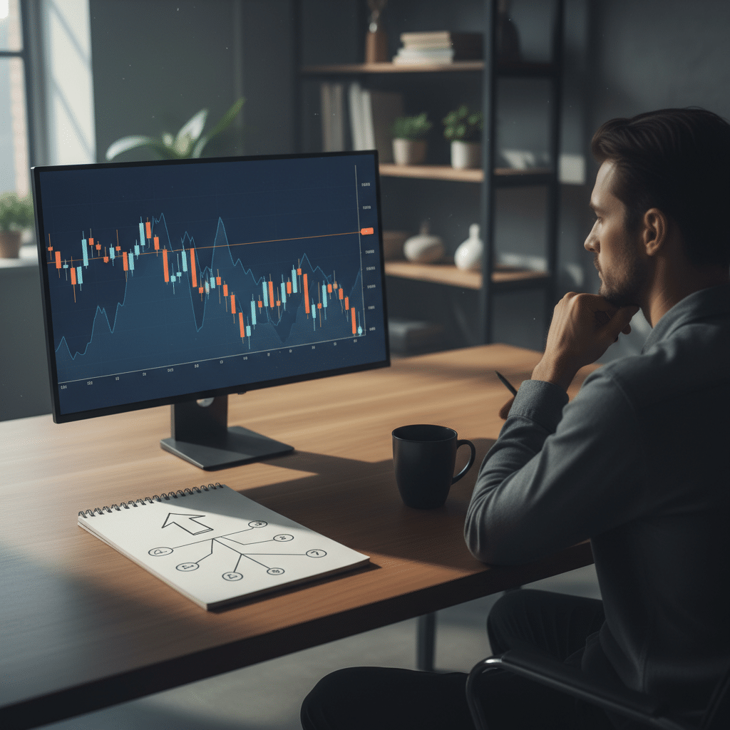 משקיע בוחן ירידות ועליות במדד S&P 500 בזמן משבר