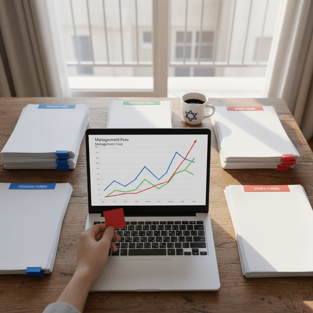 טבלת מוצרים פיננסיים הכוללת סוג מוצר, שם חברה, דמי ניהול ומסלול השקעה